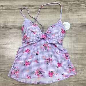 Decree Juniors Swim Top Size S Purple Floral Adjustable Back Tankini Top